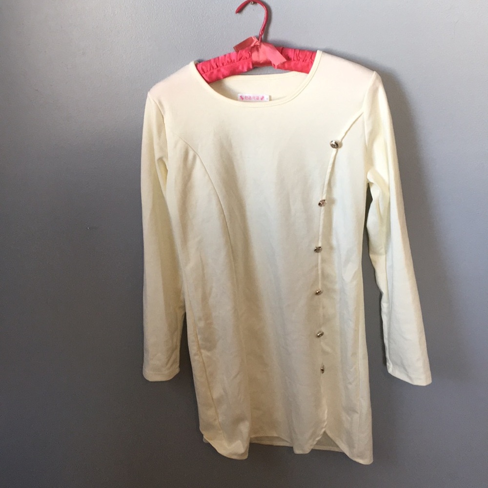 Button detailed Cream long sleeved Mini dress